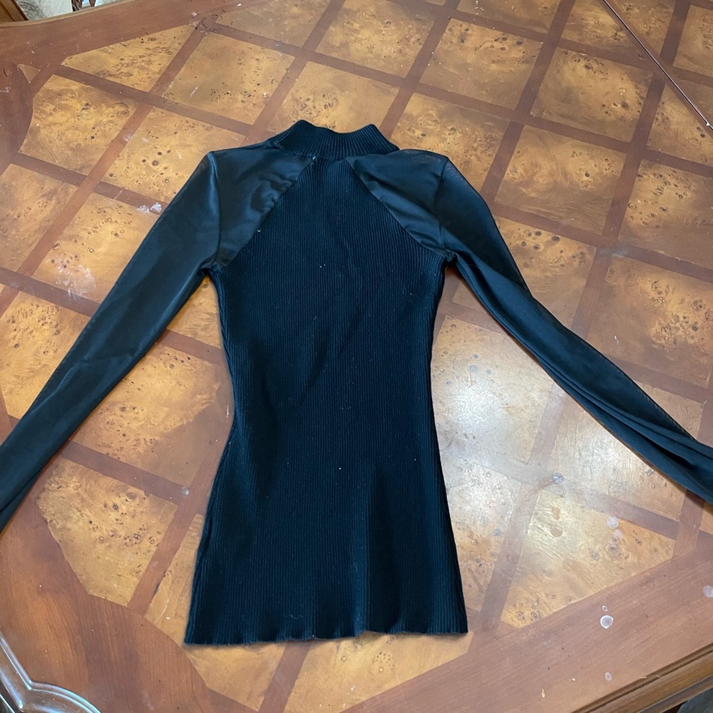 Crave Fame ribbed mock-neck long Sheer  sleeves black sweater top size Small